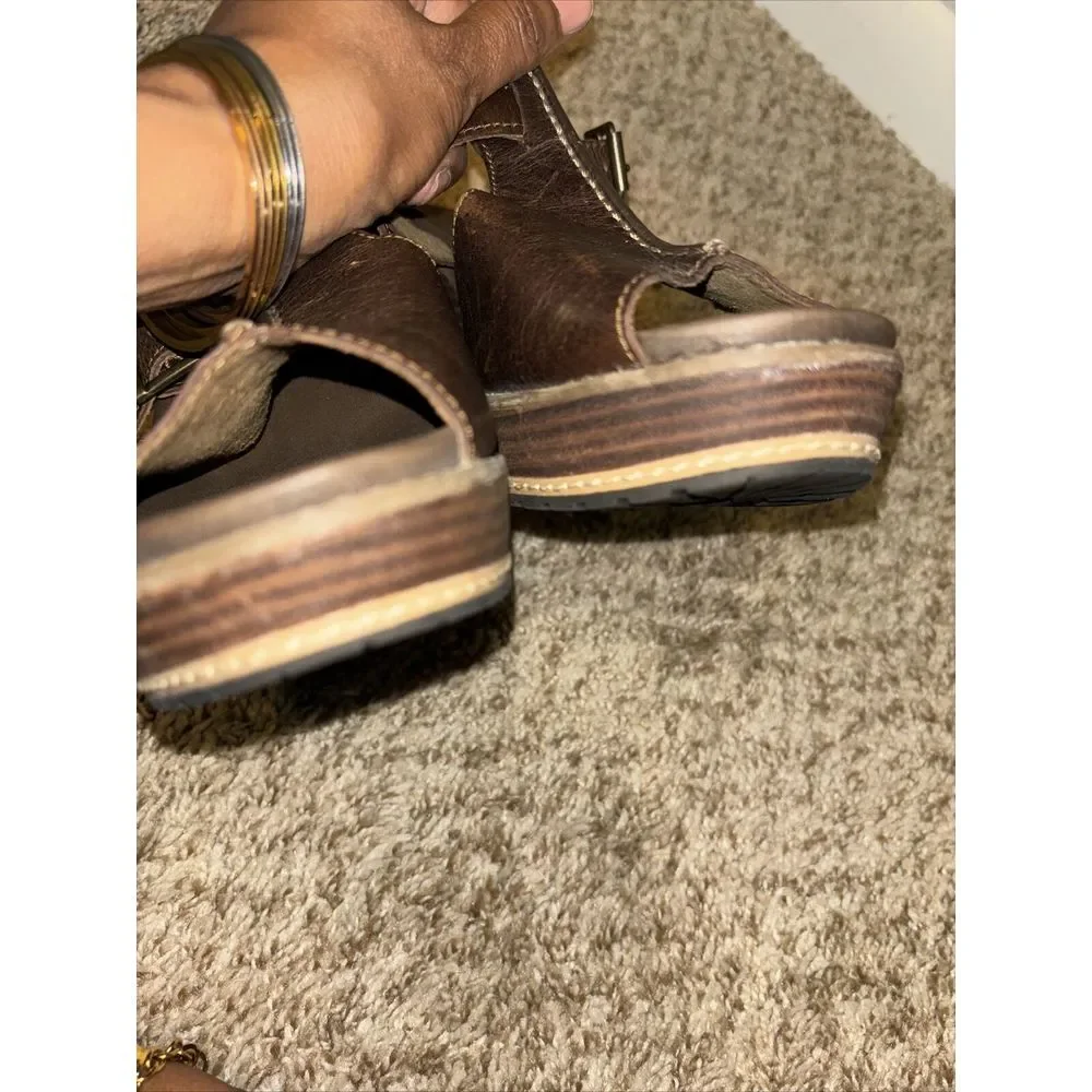 Timberland Earthkeepers Danforth Brown Wedge Leather Sandals Size 9 Anti-Fatigue